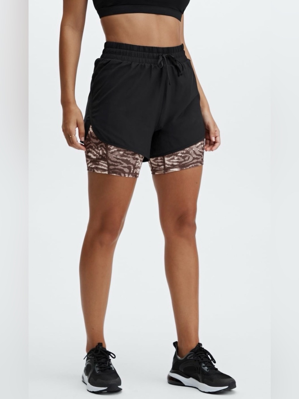Fabletics Sloane Running Shorts Black Brown Dual Layer, Pockets